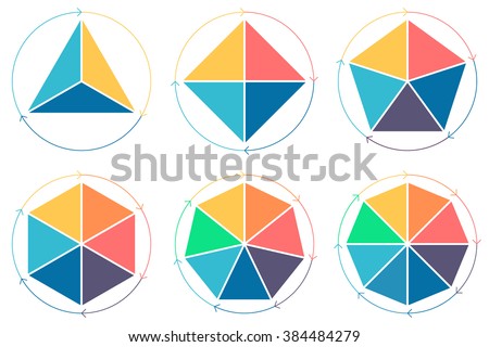 Triangle, square, pentagon, hexagon, heptagon, octagon for infographics with circular arrows. 