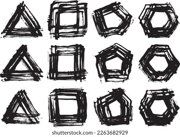 Triangle square pentagonal hexagon drawn with a brush