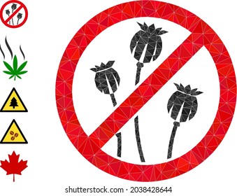 Triangle stop poppy plants polygonal symbol illustration, and similar icons. Stop Poppy Plants is filled with triangles. Low-poly stop poppy plants constructed with random filled triangles.