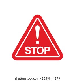 Triangle stop red sign icon, stop sign. Stop symbol with hand, stop traffic signs. Vector illustration