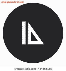 Triangle and Straightedge web icon. Gray circle button with white illustration.