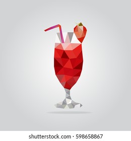 Triangle strawberry cocktail vector illustration. Polygon cocktail icon