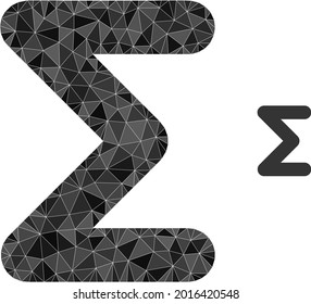 Triangle sum polygonal icon illustration. Sum lowpoly icon is filled with triangles. Flat filled abstract mesh symbol based on sum icon.