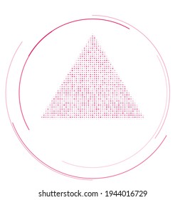 Das Dreieckssymbol, gefüllt mit rosafarbenen Punkten. Pointillismus-Stil. Vektorgrafik auf weißem Hintergrund