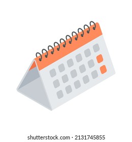 Triangle table paper schedule on spring with marking important date isometric vector illustration. Desk calendar printable business accessory for appointment reminder week, day and month