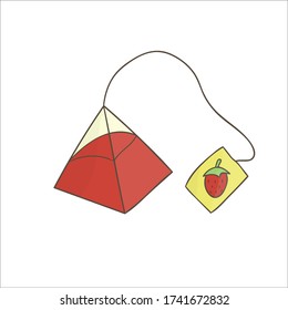 Triangle teabag icon. Colored fruit tea bag vector illustration. Linear art brewery isolated on white background. Doodle style kitchen equipment