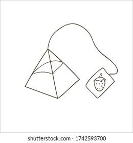Triangle teabag line icon. Black and white fruit tea bag vector illustration. Linear art brewery isolated on white background. Doodle style kitchen equipment