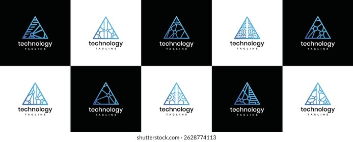 Triangle technology logo design collection. Triangle technology connection logo template. Technology logo symbol icon
