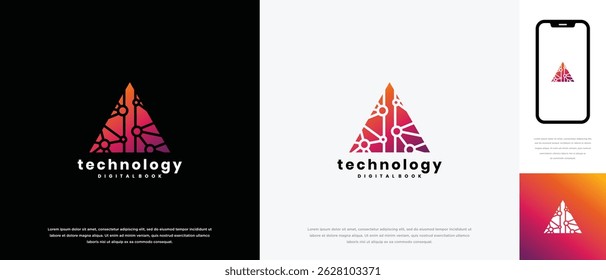 Triangle technology logo design. Triangle technology connection logo template. Technology logo symbol icon