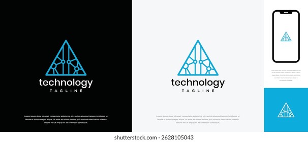 Triangle technology logo design. Triangle technology connection logo template. Technology logo symbol icon