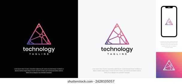Diseño de logotipo de tecnología de triángulo. Plantilla de logotipo de conexión de tecnología de triángulo. Icono de símbolo de logotipo de Tecnología