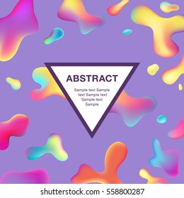 Triangle template for your design with fluid colorful shapes on violet background.
