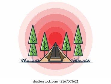 Triangle tent camping flat illustration design
