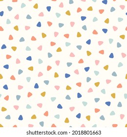 Triangle texture pattern design, vector seamless repeat of hand drawn colourful cute triangles in mosaic design. Fun all over design element. 