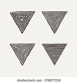 Triangle textures set. Vector illustration. Pattern geometric figure. Ornate hand draw.