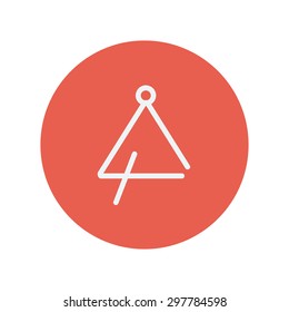 Triangle thin line icon for web and mobile minimalistic flat design. Vector white icon inside the red circle