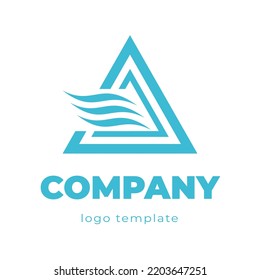 A triangle and three wavy lines, a symbol of clean air, climate, ecology. Logo template.