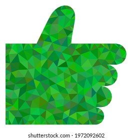 Triangle thumb up polygonal icon illustration. Thumb Up lowpoly icon is filled with triangles. Flat filled geometric mesh symbol based on thumb up icon.
