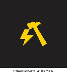 triangle thunder hammer power logo vector  