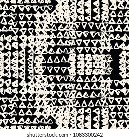 Triangle tie dye pattern. Shibori black white background. Geometric china ink natural print. Organic vector japanese design. Watercolor indonesian tile. Triangle seamless pattern. Japan kimono print.