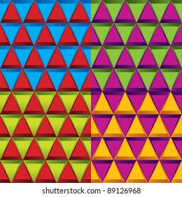 Triangle tiles seamless patterns, 4 color variants vector backgrounds.