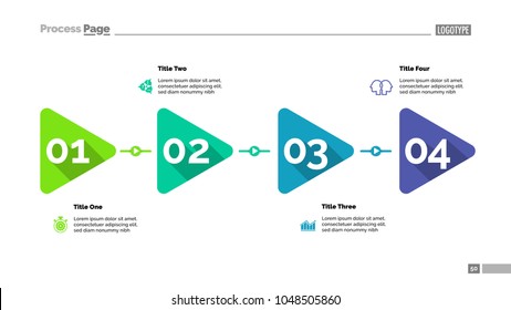 Triangle timeline chart with four steps. Process diagram, play sign, editable template. Creative concept for infographics, project, report. Can be used for topics like business, management, leadership