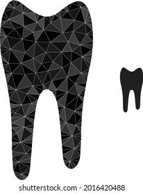 Triangle tooth polygonal icon illustration. Tooth lowpoly icon is filled with triangles. Flat filled abstract mesh symbol based on tooth icon.