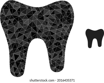 Ilustración del icono poligonal del diente triangular. El icono de abajo con dientes está lleno de triángulos. Imagen de malla geométrica plana basada en un icono dental.