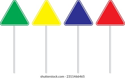 Triangle traffic sign with 4 different colors on white base