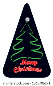 Triangle tree christmas simple green line,
line art pine christmas in the night and lettering