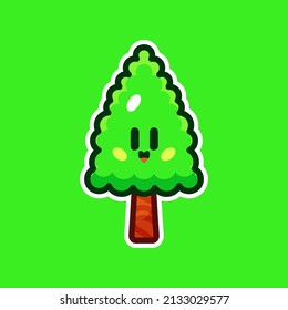 Triangle Tree Sticker Cute Cartoon mit lustigen kawaii Gesichtern.