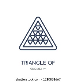 Triangle of triangles icon. Triangle of triangles linear symbol design from Geometry collection. Simple outline element vector illustration on white background.