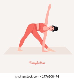 Triangle- Trikonasana Yoga pose. Young woman practicing yoga  exercise. Woman workout fitness, aerobic and exercises. Vector Illustration.