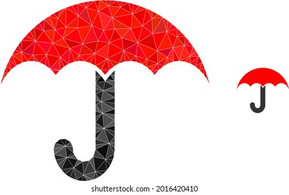 Triangle umbrella polygonal icon illustration. Umbrella lowpoly icon is filled with triangles. Flat filled geometric mesh image based on umbrella icon.