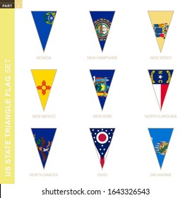 Triangle USA states flag set, stylized state flags of Nevada, New Hampshire, New Jersey, New Mexico, New York, North Carolina, North Dakota, Ohio, Oklahoma
