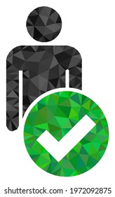 Triangle valid man figure polygonal icon illustration. Valid Man Figure lowpoly icon is filled with triangles. Flat filled abstract mesh image based on valid man figure icon.