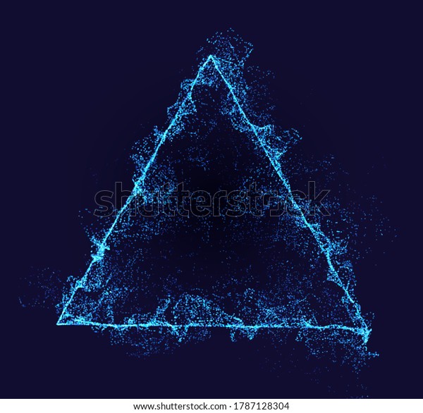 Triangle vector border. Neon particle\
flow. Smoked Pyramid shape. Technology background\
concept.