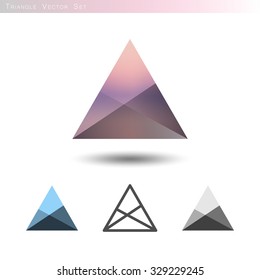 Triangle vector collection isolated on white. Geometric triangle set with gradient, blue color palette, outline and gray scale.