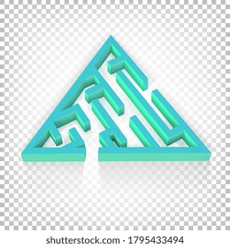 Triangle vector labyrinth in blue color. A simple child's play. Isolated 3d illustration.