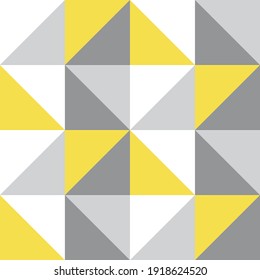 Triangle vector pattern. Seamless pattern design in trendy color 2021 ultimate grey, illuminating yellow.Gift wrap, print, geometric background for a card, pillow. Surface pattern for home decor
