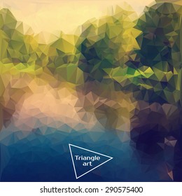 Triangle vector polygon art landscape. Vector illustration of nature. Summer time, travel, journey, adventure