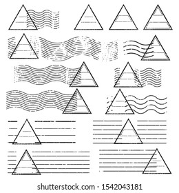 Triangle vintage blank postal stamps and foliage set.illustration vector