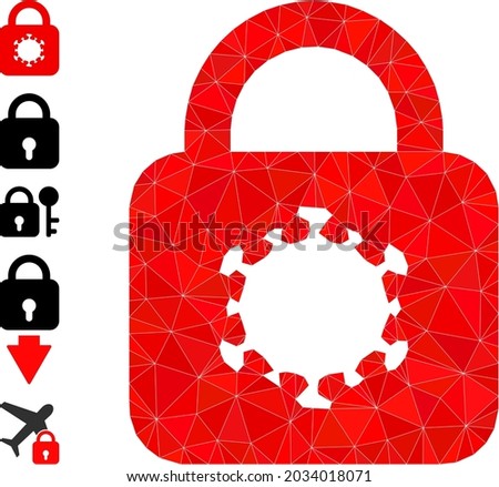 Triangle virus lock polygonal icon illustration, and similar icons. Virus Lock is filled with triangles. Lowpoly virus lock constructed from randomized filled triangles.