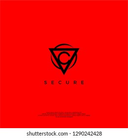 triangle virus secure protection c logo letter design concept in red background color