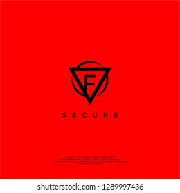 triangle virus secure protection f logo letter design concept in red background color