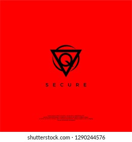 triangle virus secure protection q logo letter design concept in red background color