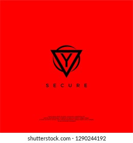 triangle virus secure protection y logo letter design concept in red background color
