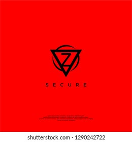 triangle virus secure protection z logo letter design concept in red background color