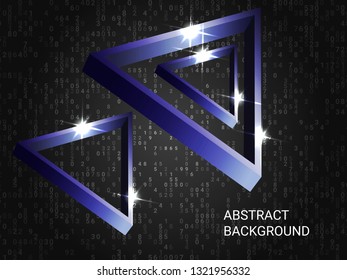 Triangle volume sparkle on background. Modern geometric background. Abstract composition. 3D vector illustration . Blue  three-dimensional triangle in space.