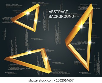 Triangle volume sparkle on background. 3D vector illustration . Creative geometric background. Abstract composition. Gold  three-dimensional triangle in space.